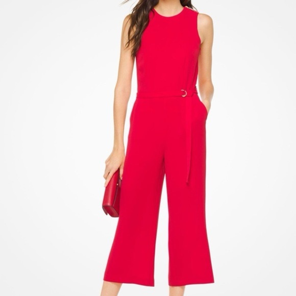 Michael Kors Red Formal Crepe Belted Jumpsuit - Picture 1 of 5